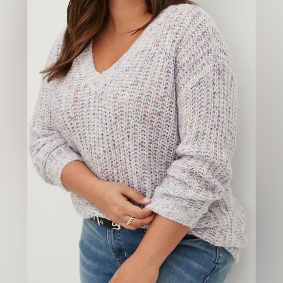Torrid pullover V-neck sweater multi color oversized, soft plus size - Picture 1 of 15